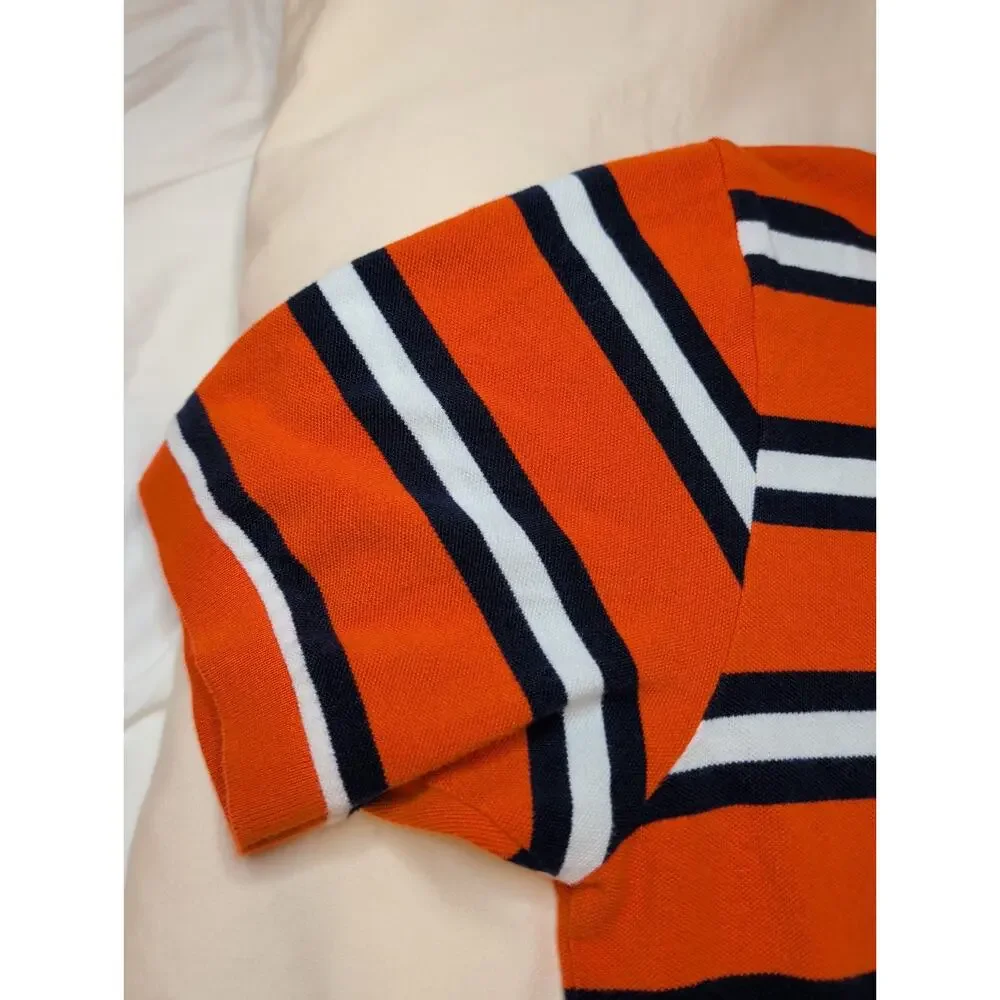 Polo Ralph Lauren Shirt Mens XL Orange Navy White Striped Short Sleeve Pony Logo
